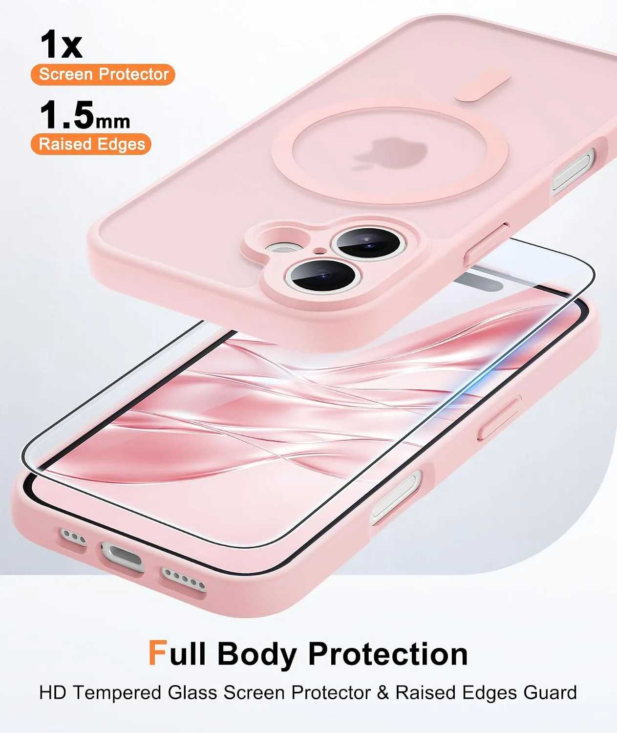 FNTCASE for iPhone 16 Plus Case Fit for MagSafe Light Pink
