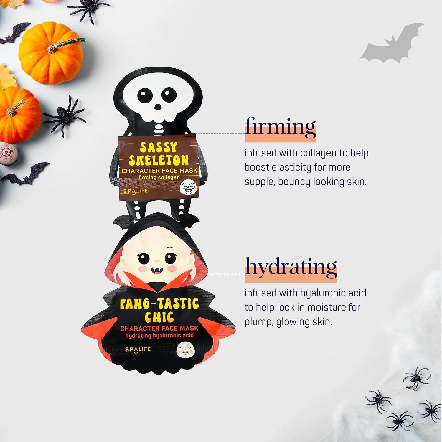 SpaLife Beauty Halloween Face Mask Hauntingly Chic Bundle | Korean Facial Masks | Boos Basket Ideas Face Mask Set | Halloween Gifts for Women & Teens | Facial Sheet Masks | 8 Pack