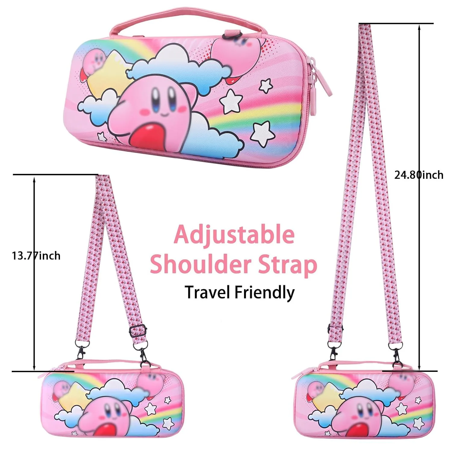 TIKOdirect Carrying Case for Switch Lite, Pretty Shockproof Portable Travel Bag with Soft Protective Cover, Screen Protectors, Cute Thumb Grips Caps and Game Card Case, Pink Rainbow