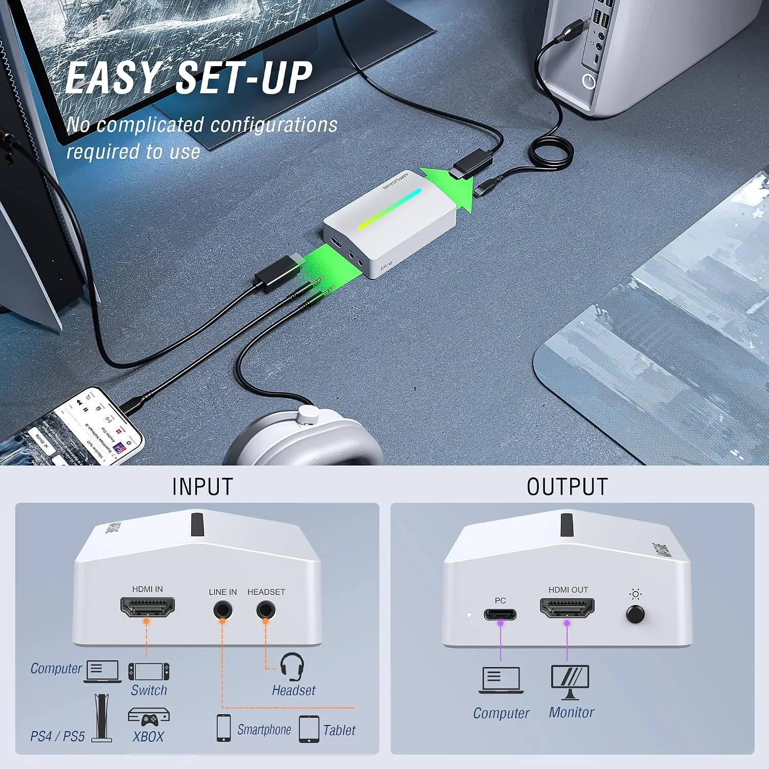 Fifine V3W HDMI Video Capture Card for Gaming, Streaming, Content Creation