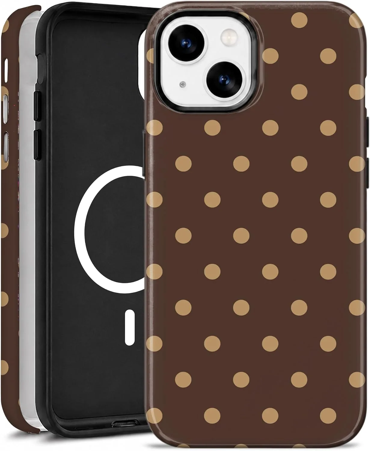 Magnetic for iPhone 15 Phone Case, Cute Brown & Cream Polka Dot