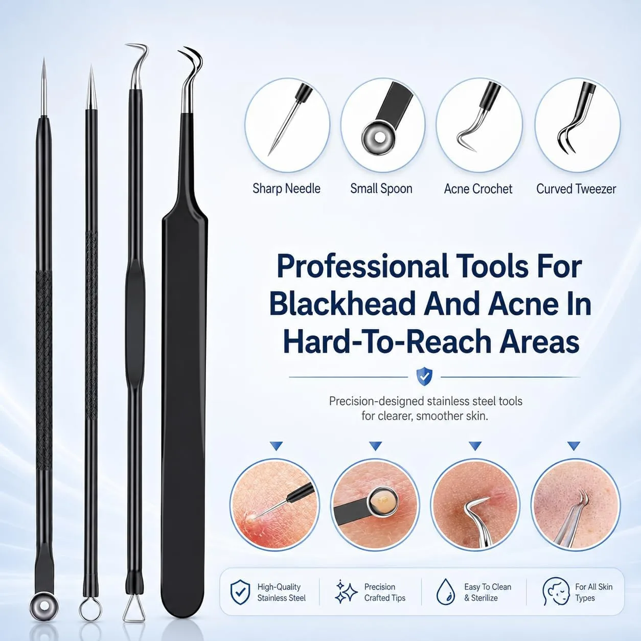 MENOLY Pimple Popper Tool Kit 10 Pcs Blackhead Remover Tool Zit Popper for Blemish, Pimple Comedone Extractor Acne Tool for Blackheads, Acnes, Whiteheads Nose Face Tools with Leather Bag