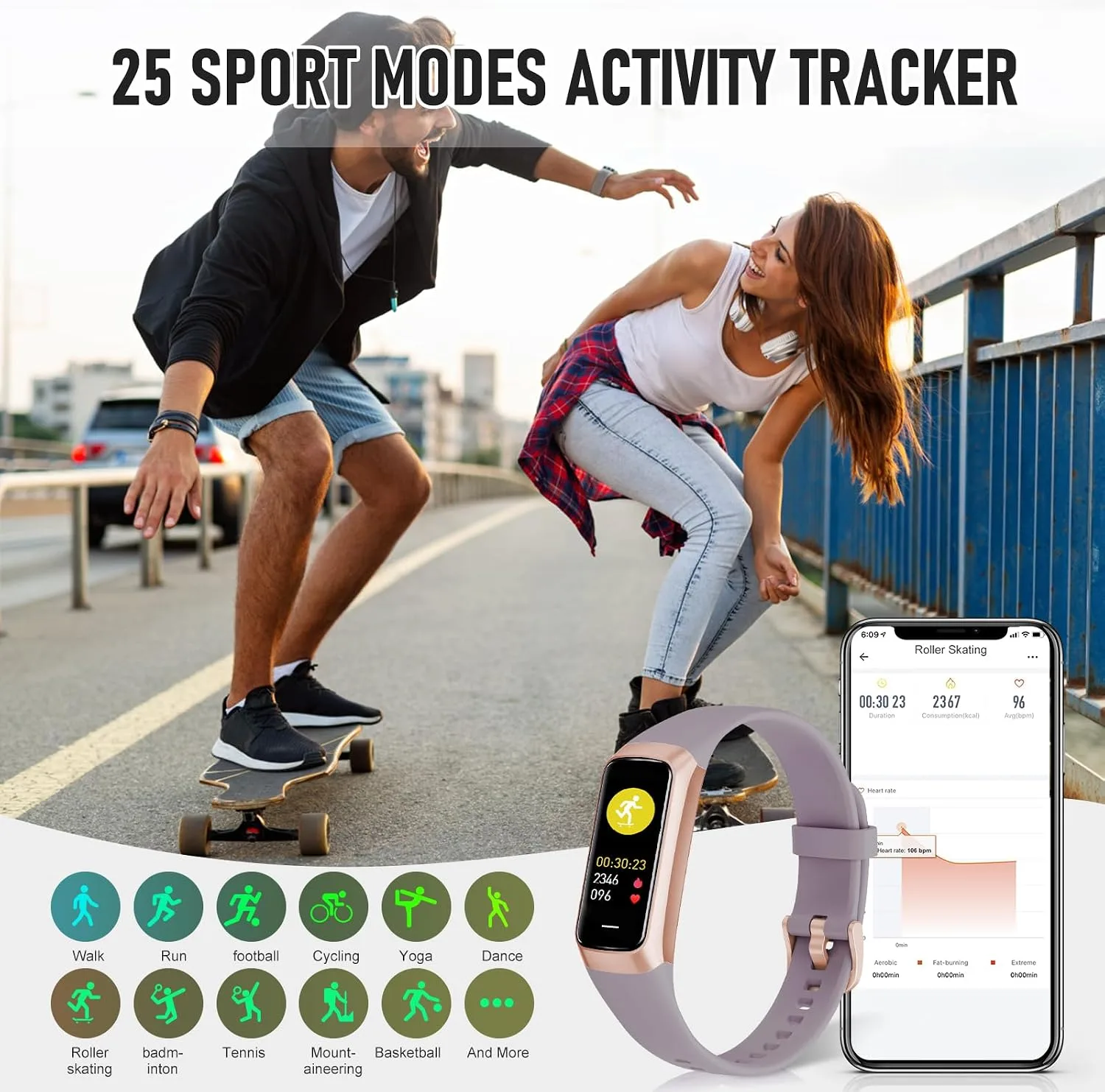 Fitness Tracker with 24/7 Heart Rate, Activity Trackers with Blood Pressure Sleep Monitor, 1.10" AMOLED Screen Step Tracker, Waterproof Step Counter, Health Smart Watch Pedometer for Women Men