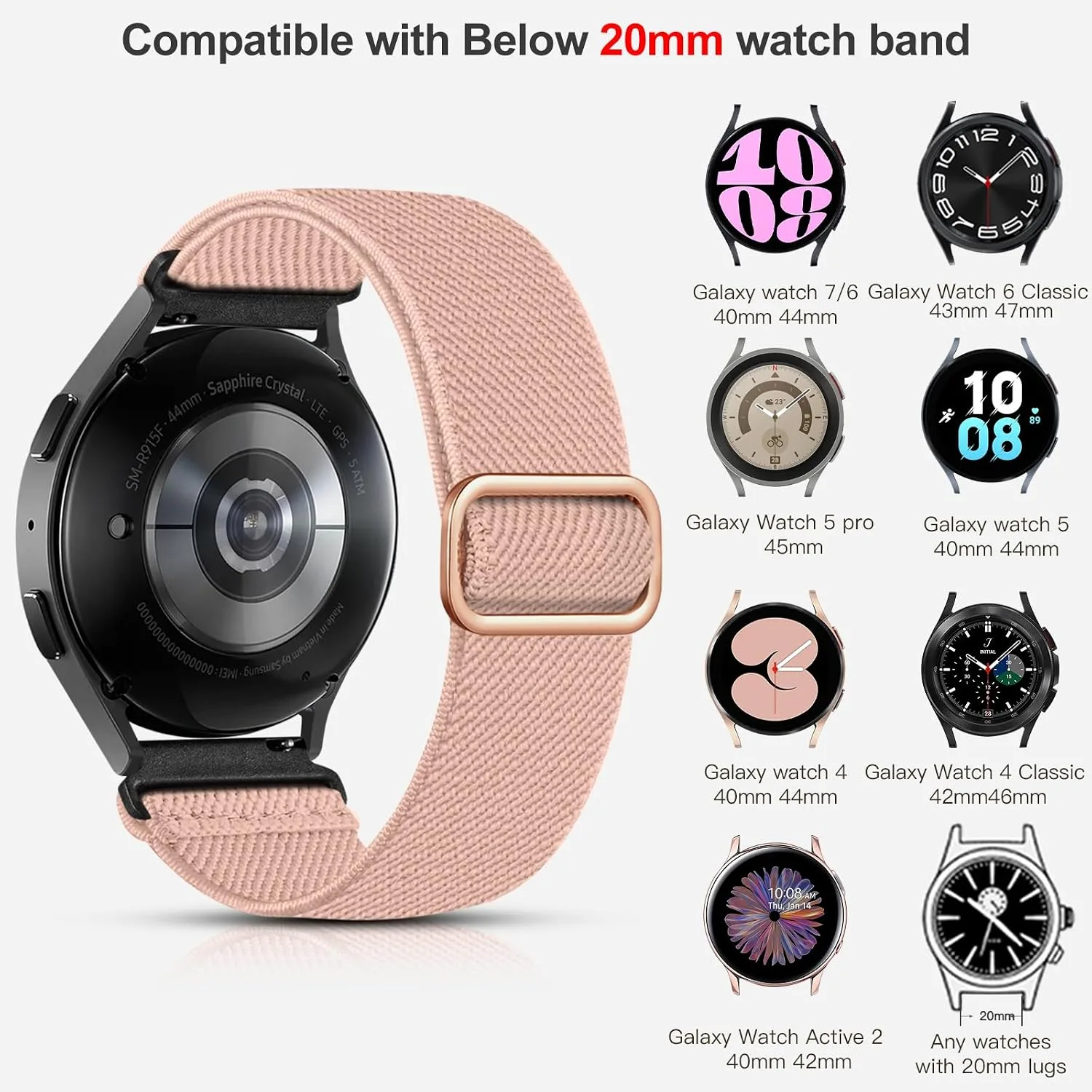 Lerobo Elastic Bands Compatible with Samsung Galaxy Watch 7 6 5 4 40mm 44mm/for Galaxy Watch 6 Classic Band 43mm 47mm/Watch 4 Classic Band 42mm 46mm/5 Pro/Active 2,3 Pack Adjustable Nylon Sport Band
