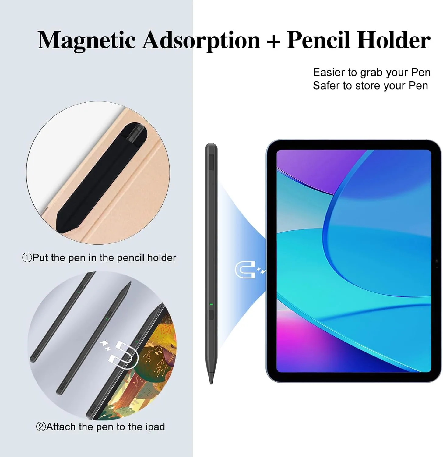 Stylus Pen for iPad 11th&10th Generation,Milikilo Pen with Pencil Holder,Palm Rejection,for Air11&13"(M2/M3), Pad Pro 11"&13"(M4),iPad 6-11th,iPad Pro 11"/12.9 ", iPad Air 3/4/5,Mini 5/6