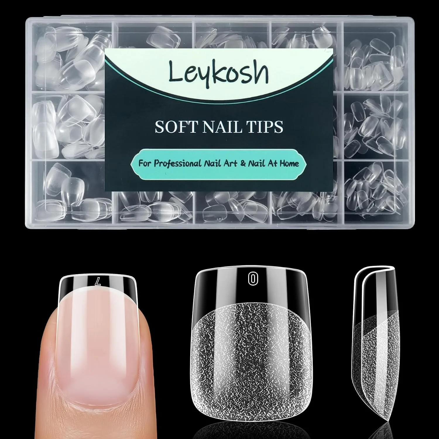 LEYKOSH Extra Short Square Nail Tips, 240 Pcs Clear Fake Nails, 15 Sizes