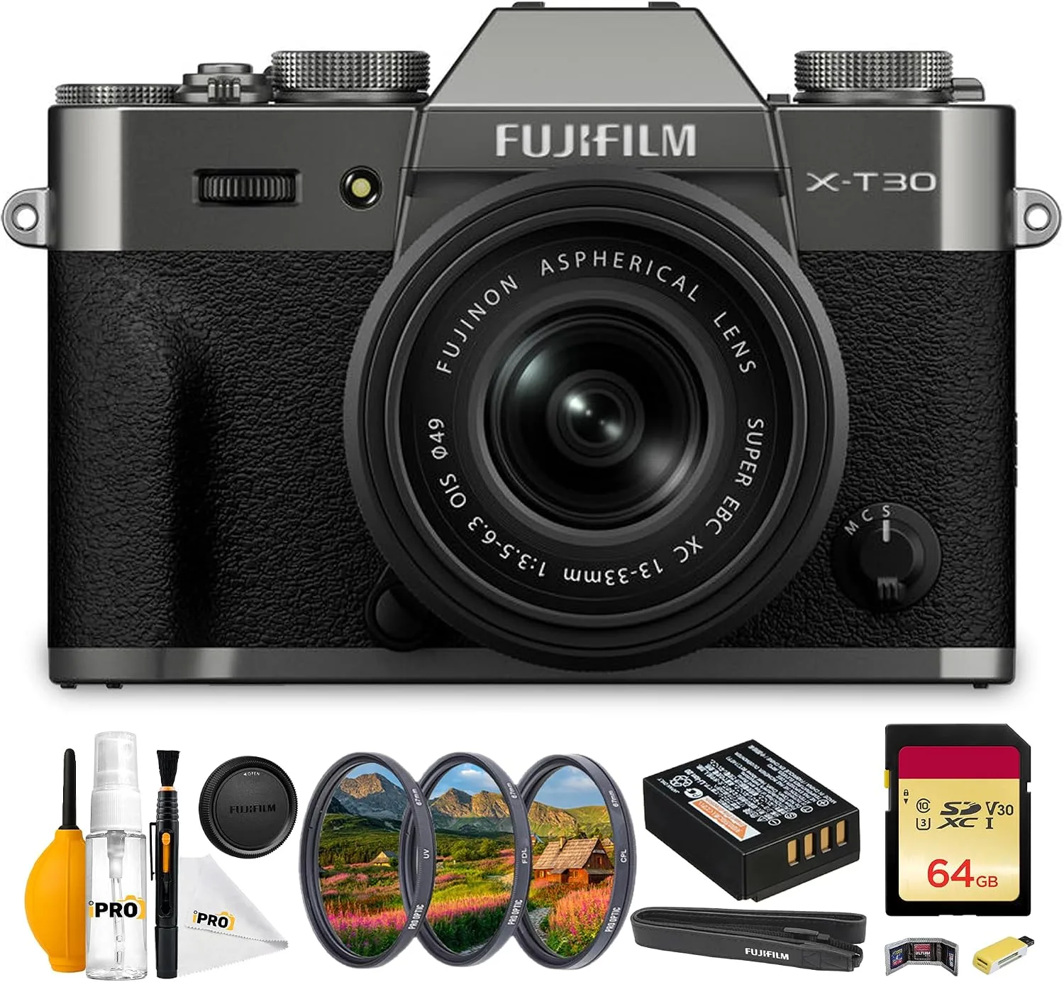 FUJIFILM X-T30 III Camera with 13-33mm Lens Charcoal Silver & Filter Bundle