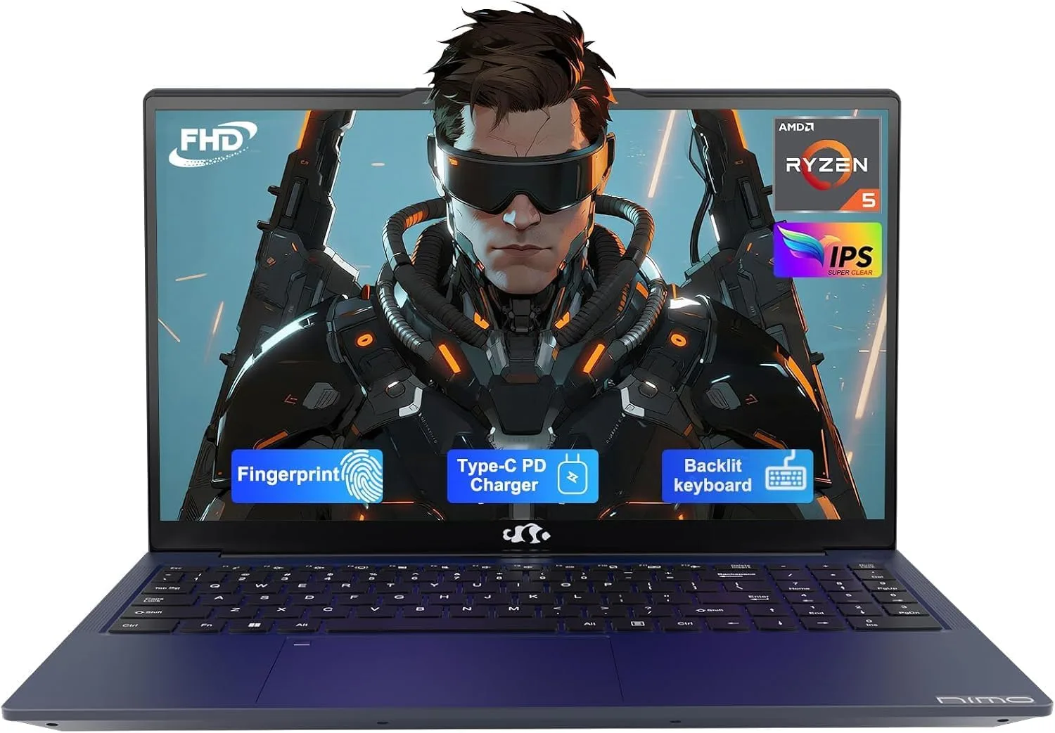 NIMO 15.6" IPS FHD AMD Ryzen 5 Student Laptop, 16GB RAM 512GB SSD, up to 3.7GHz Beat i5-1135G7, 65W Type-C Fast PD, Fingerprint & Backlit KB for Content Creators & College Coding