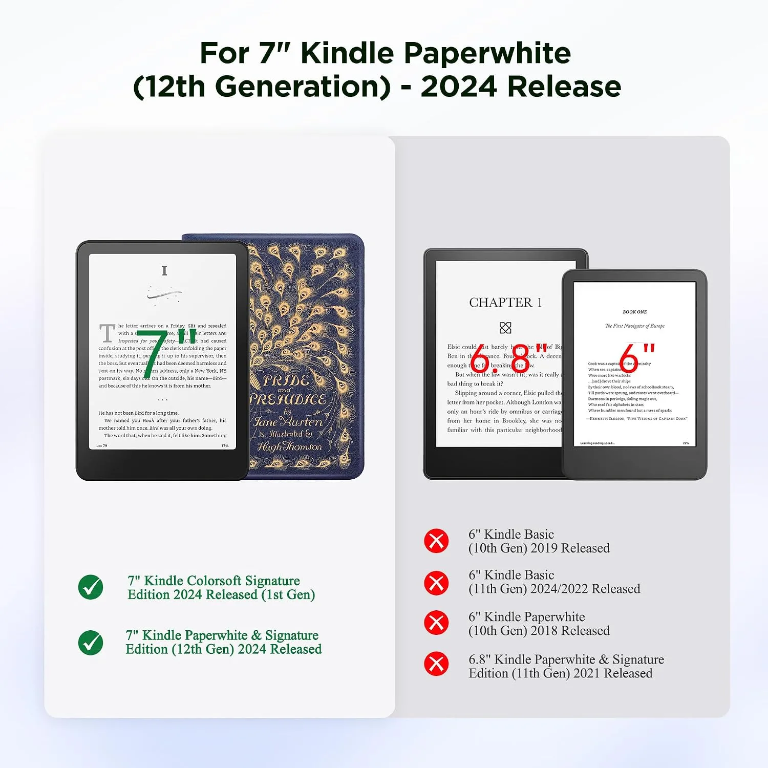 Magnetic Book Cover Case for 7'' Kindle Paperwhite & Colorsoft