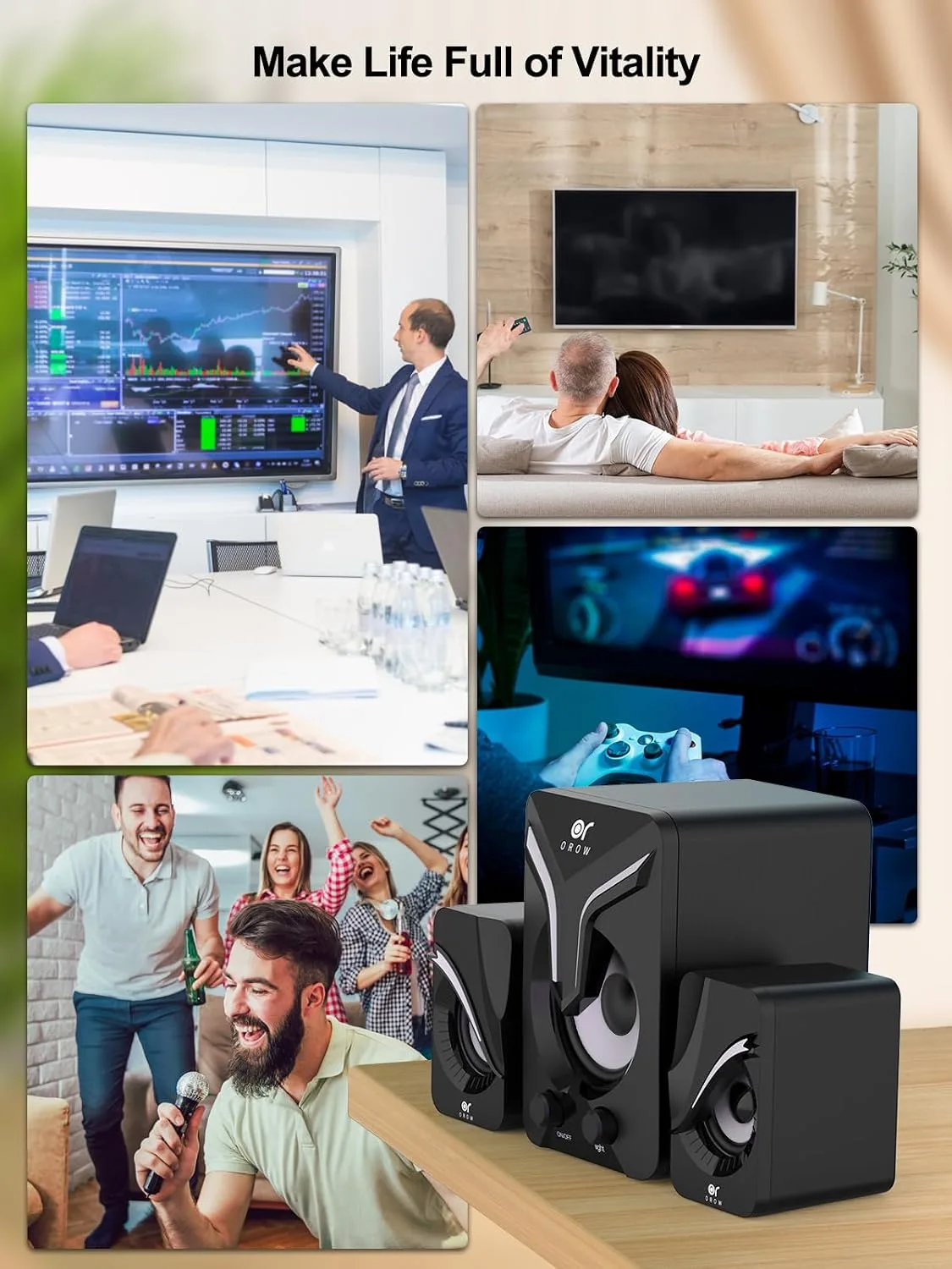 OR O R O W Computer Speakers,Mini PC Speakers with Subwoofer,2.1 Desktop Speaker with RGB Lights,USB Powered, Stereo Sound,Gaming Speakerwith 3.5mm Aux Cable for Monitor/Laptop/Tablet(S212)