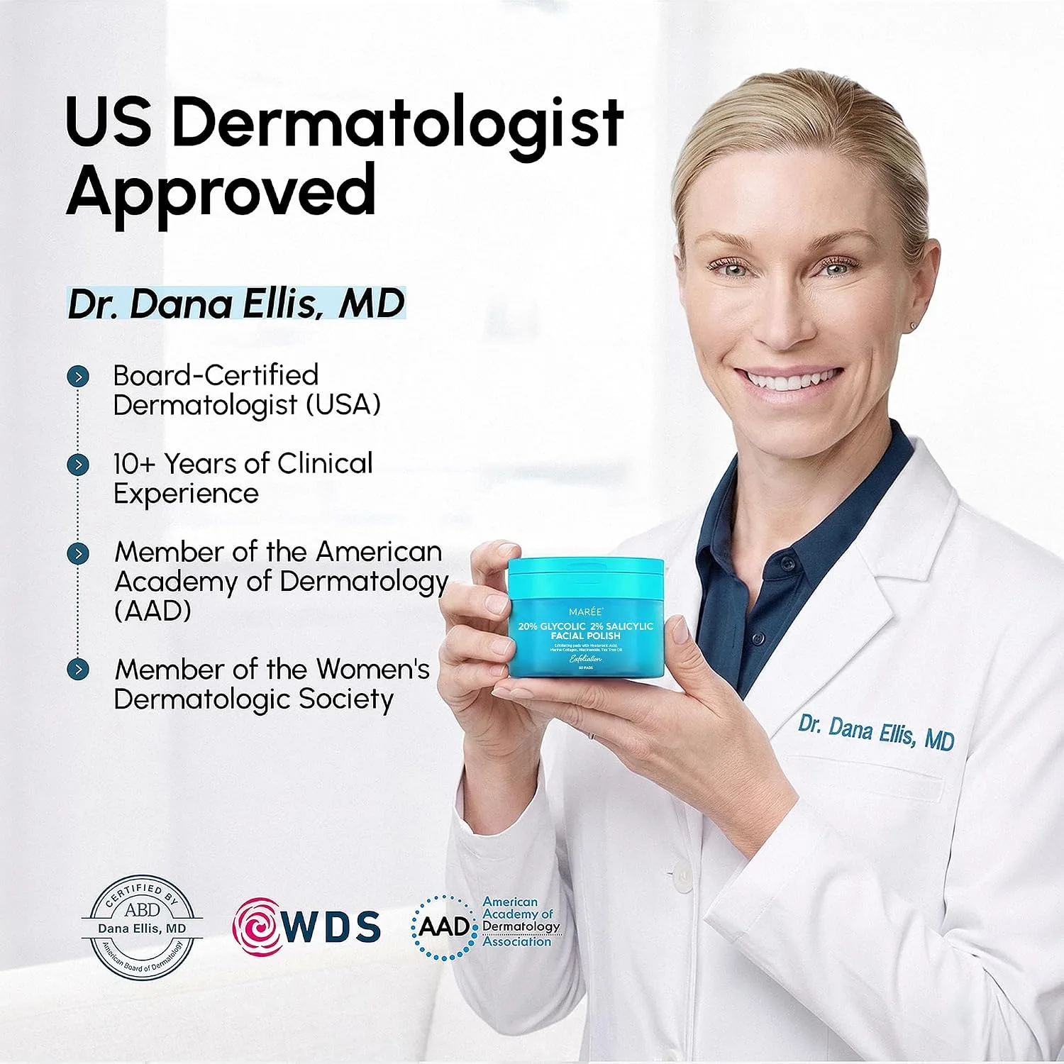 MAREE Glycolic Acid Pads with Salicylic Acid - Exfoliating Pads 50 Ct
