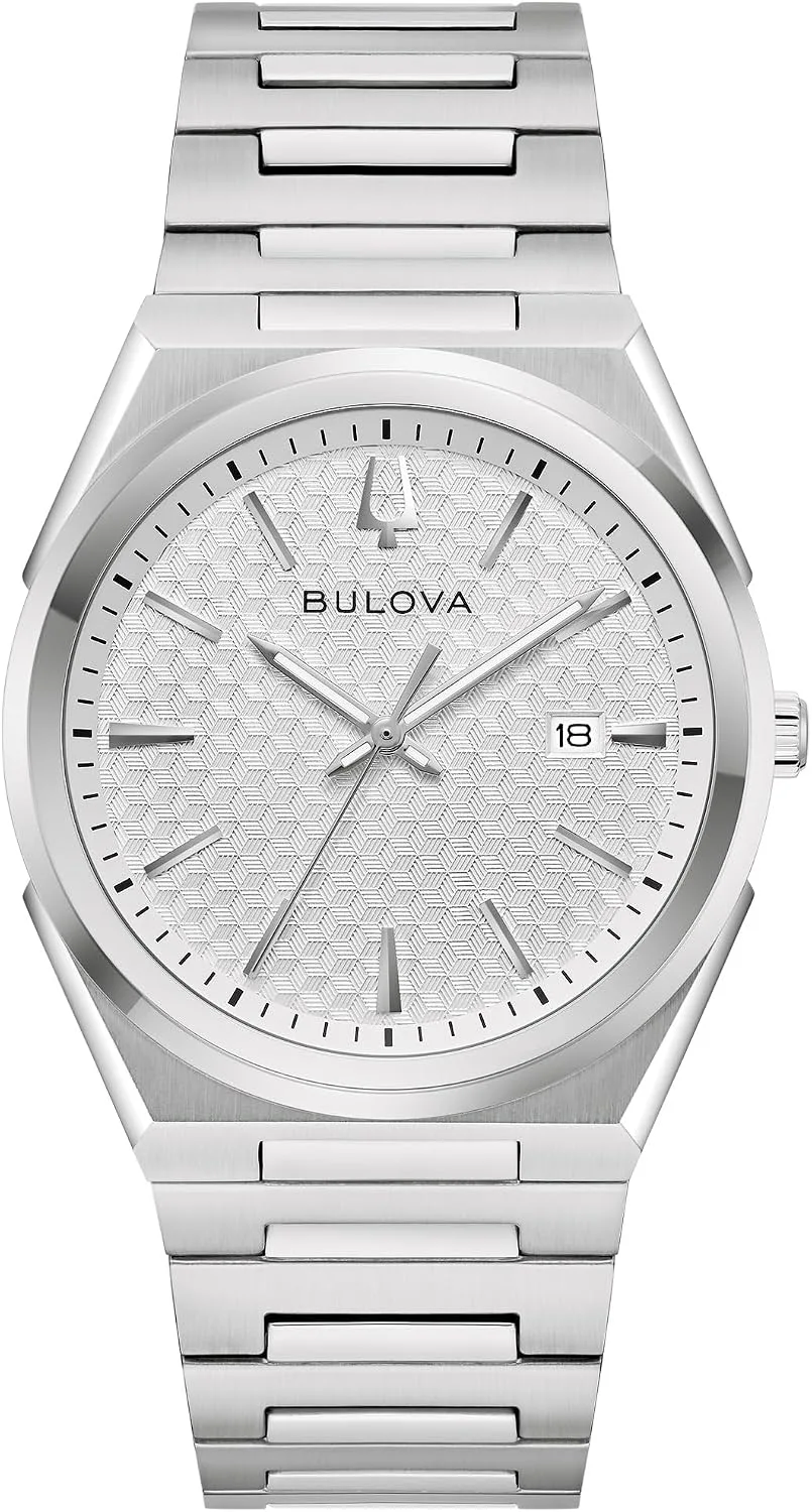 Bulova Mens Dress Classic Quartz Two Tone Stainless Steel Watch, Patterned Dial, 39mm