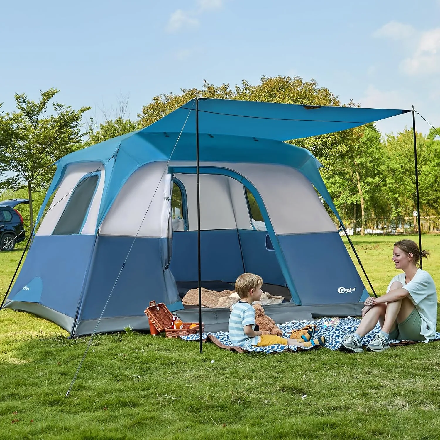 Portal Camping Tent, 6 Person Instant Cabin Tent with Rainfly, Large Mesh Windows & Upgraded Ventilation, Portable Big Tents with Carry Bag for Family Outdoor, Backpacking, Hiking