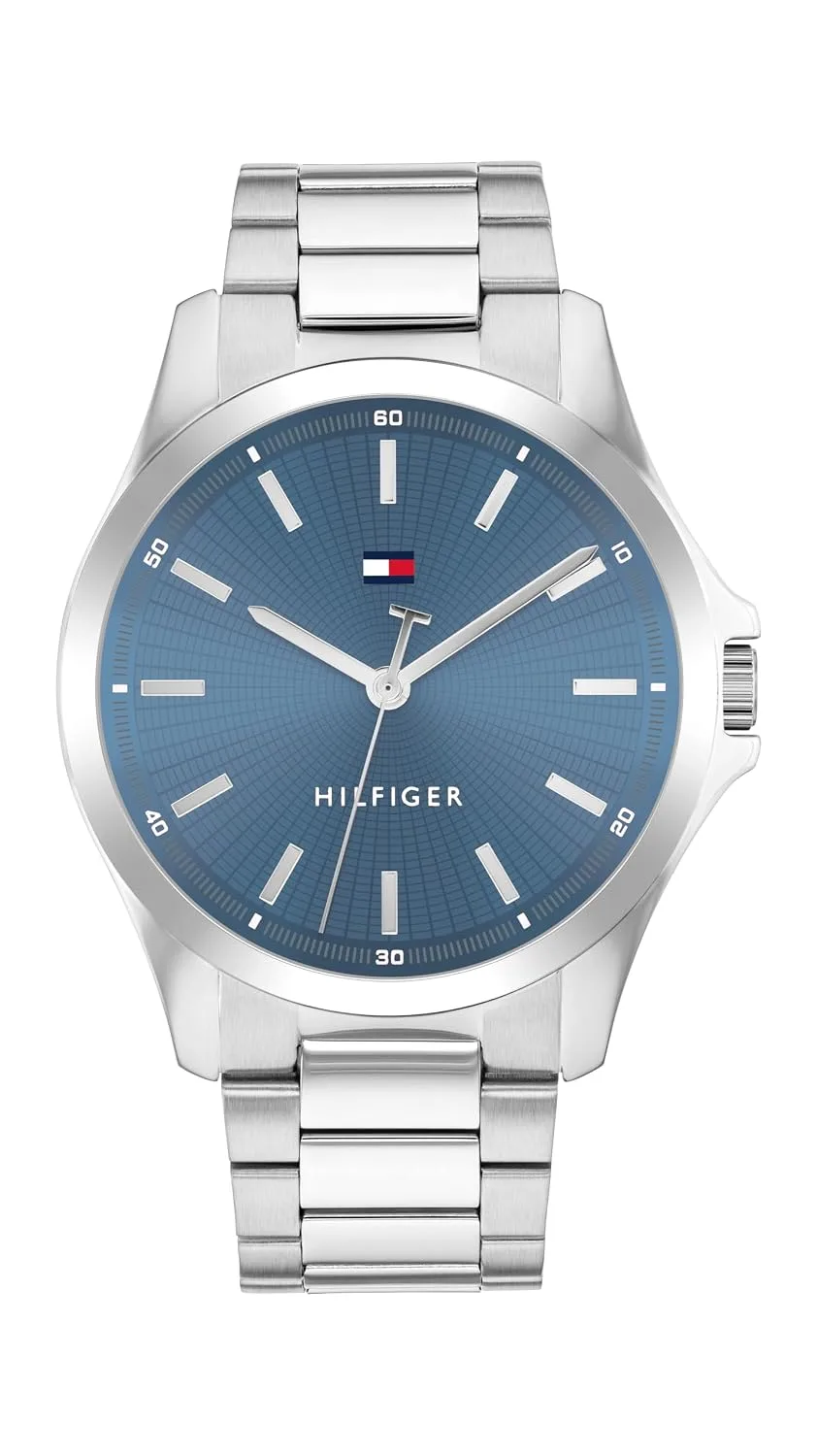Tommy Hilfiger Men's 3H Quartz Watch, Stainless Steel Bracelet, Water Resistant 3 ATM, Modern and Stylish Timepiece, Gift for Him, 42mm