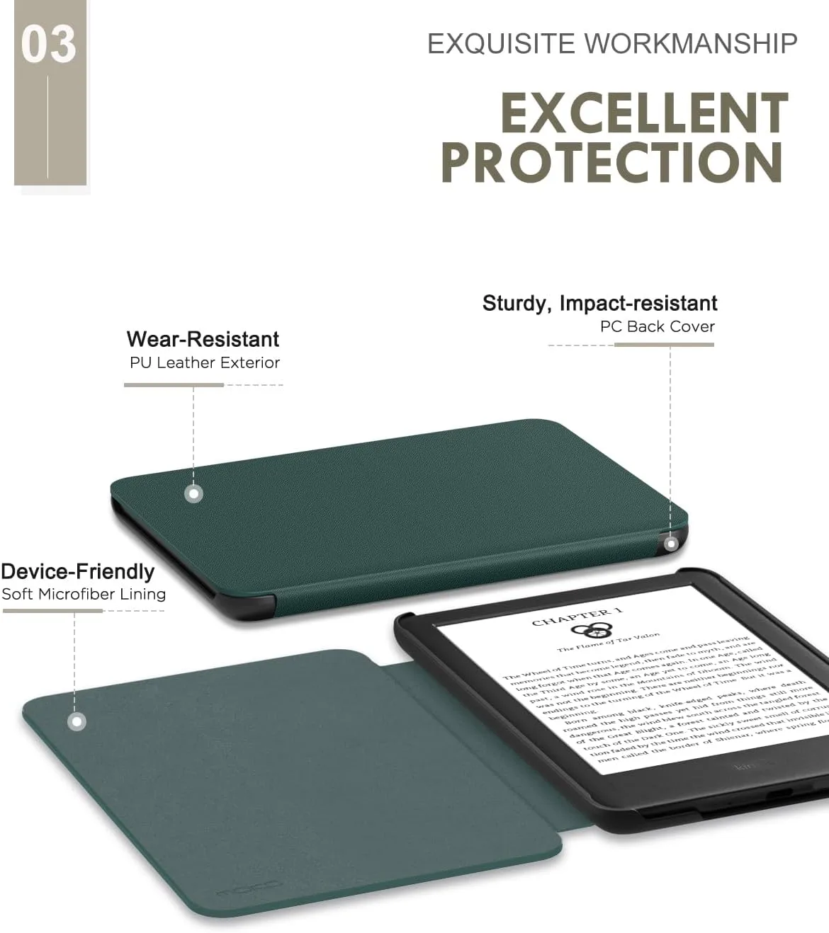 MoKo Case Fits 6" e-Reader 2024/2022 Lightweight Shell Cover,Midnight Green