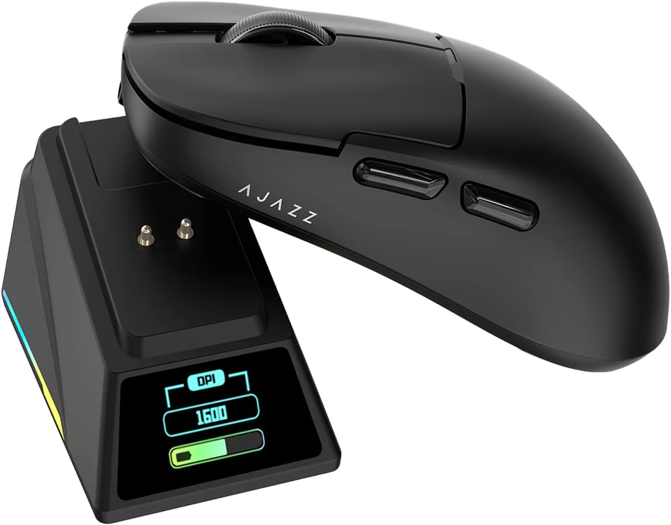 Mouse Gamer Daidai AJ159 APEX inalámbrico con pantalla TFT y base de carga, 56g ultraligero, sensor PAW3950, tri-modo, negro