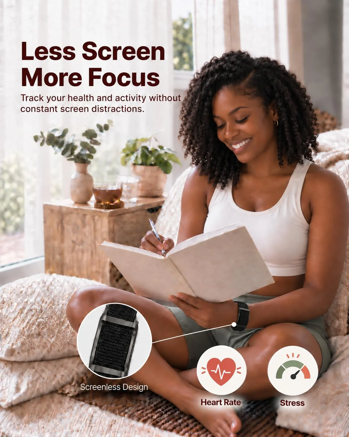Yeevan Screenless Fitness Trackers, Heart Rate, Steps Sleep, 30-Day Battery
