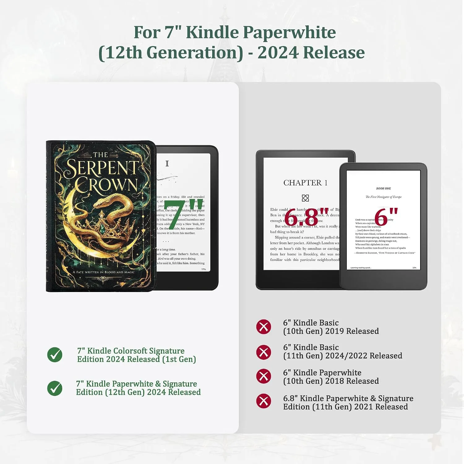 Magnetic Book Cover Case for 7'' Kindle Paperwhite & Colorsoft