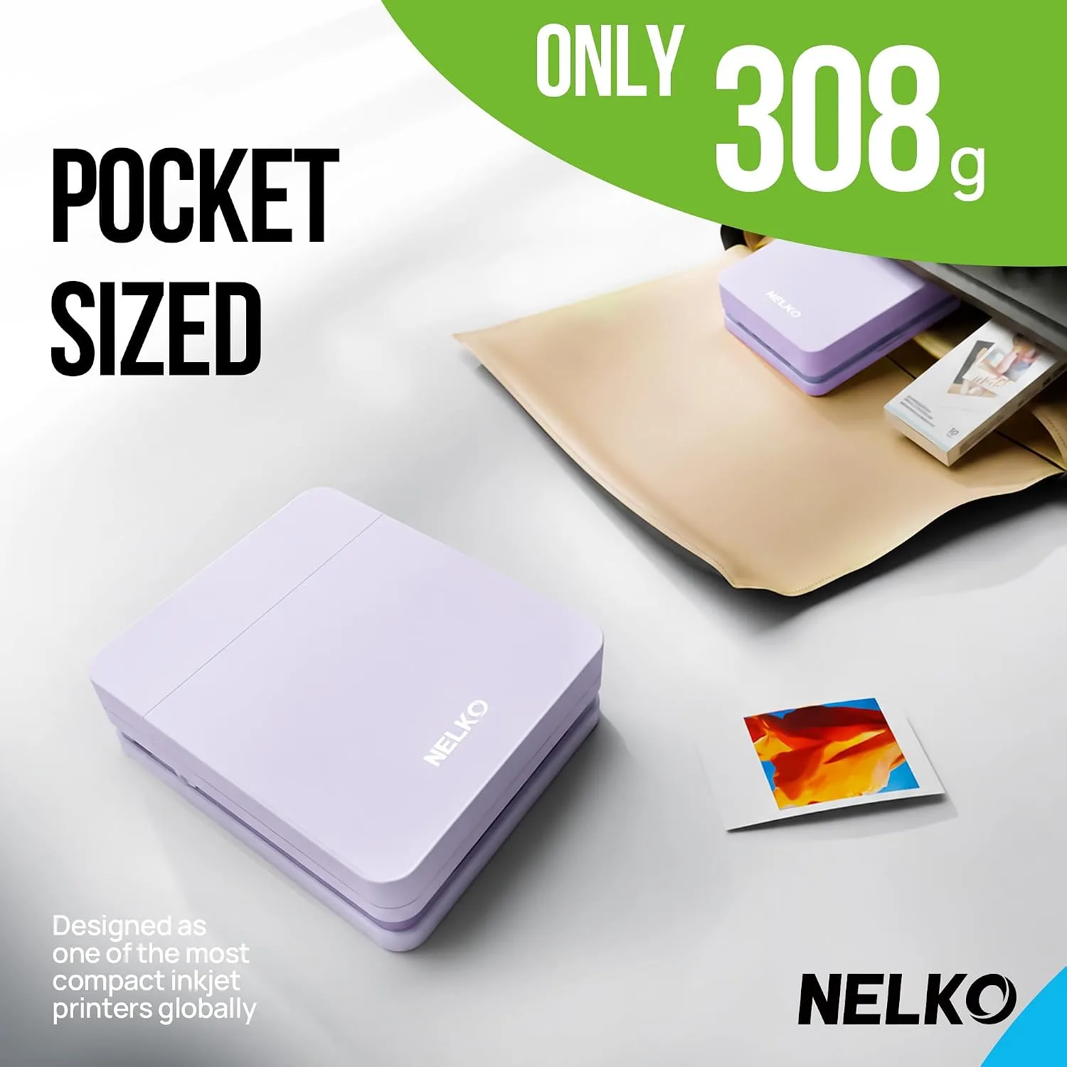 Nelko PP01 Photo Printer, 2x3 Portable Photo Printer, Mini Printer, Purple