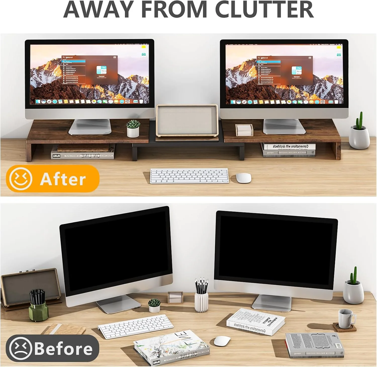 TAVR Dual Monitor Stand Riser, Wooden Computer Monitor Stand for 2 Monitors