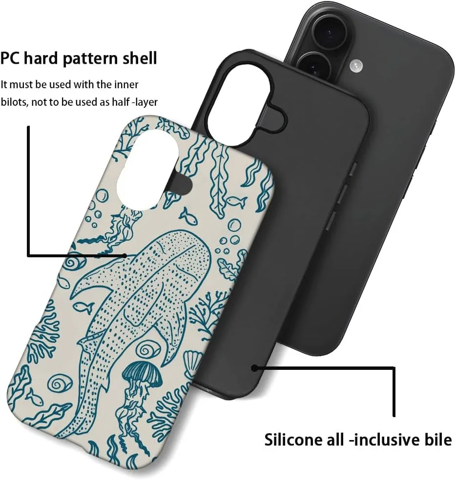 Case Compatible with iPhone 17,Fall Prevention Hybrid 2-Layer Hard Shell Phone Cover for Girls Boys,Oceans Whales Sharks