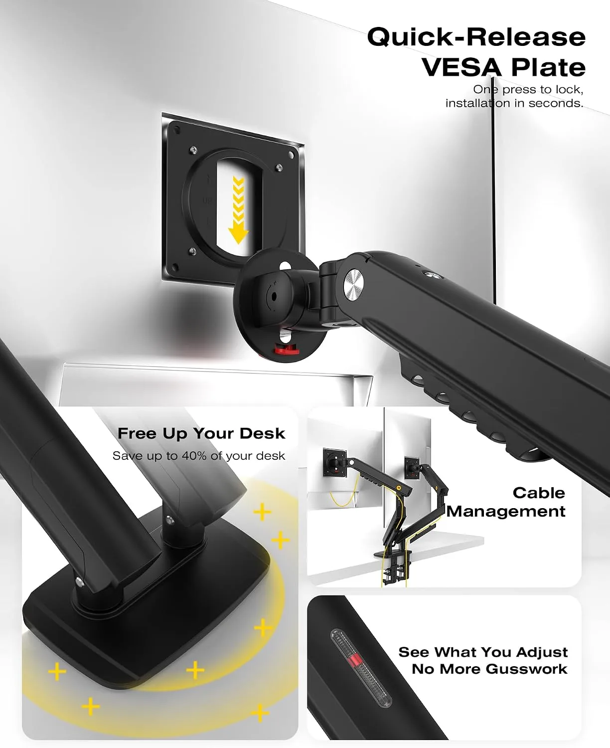 NB SmooVex™ Computer Monitor Arm, Monitor Stand fits up to 32 Inch, Mechanical Spring Monitor Arm, VESA 75/100 mm, Model-A5C