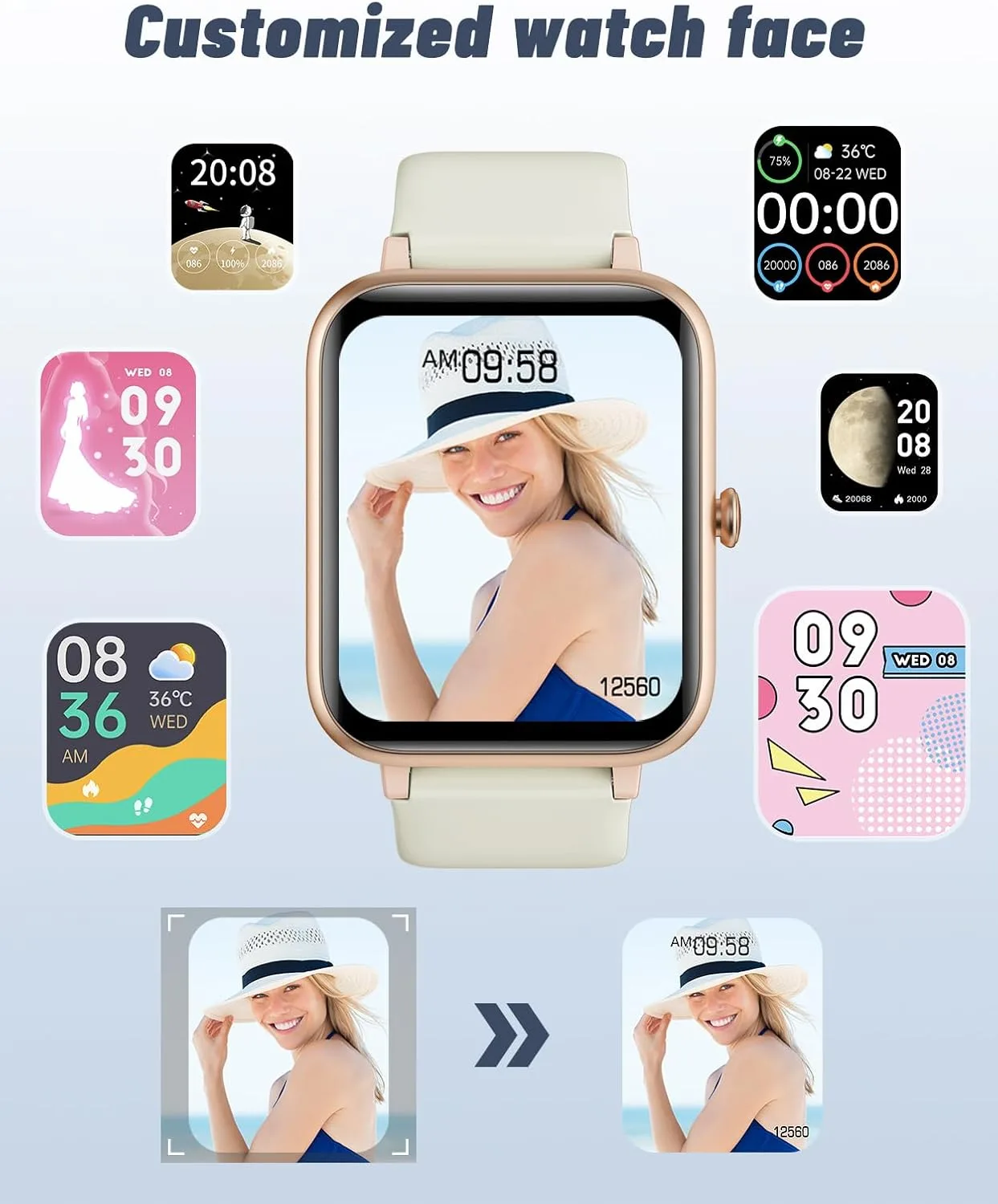 GRV Smart Watch for Men Women, Bluetooth Call, for iPhone Android Milky