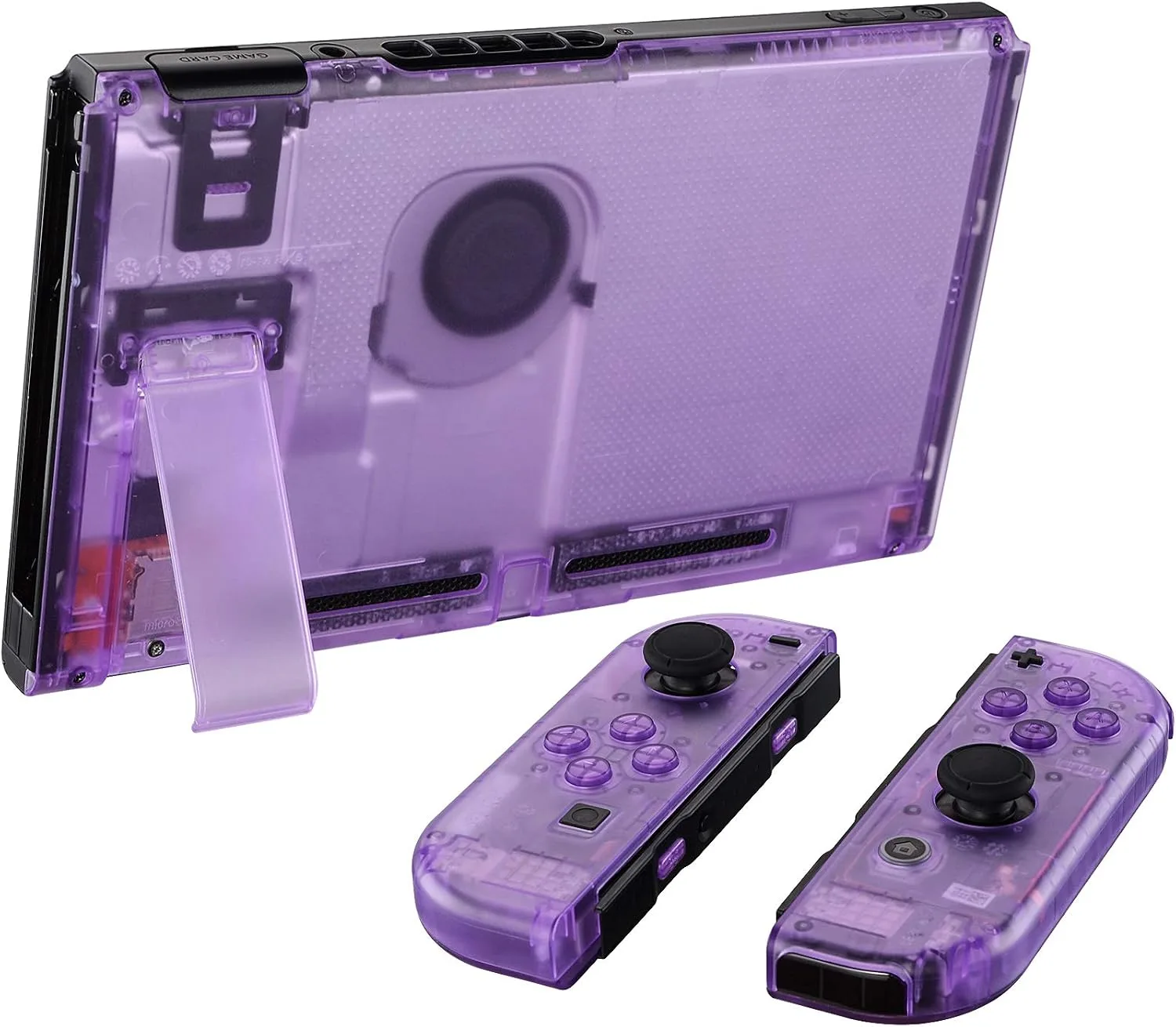 eXtremeRate DIY Replacement Shell Buttons for Nintendo Switch, Back Plate for Switch Console, Housing with Full Set Buttons for Joycon Handheld Controller - Clear Atomic Purple [No Electronics Parts]
