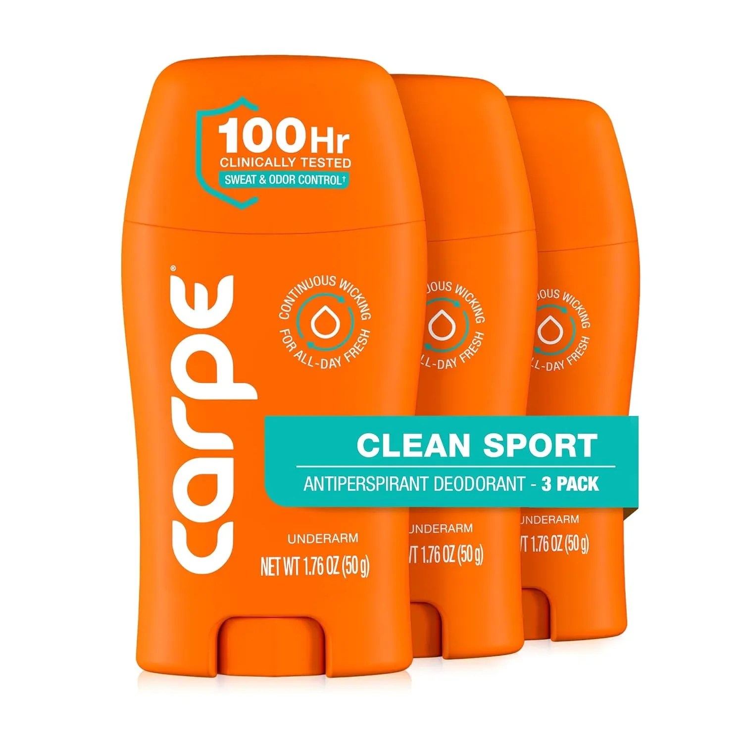 Carpe 100-Hour Antiperspirant Deodorant for Men, Clean Sport - 3 Pack
