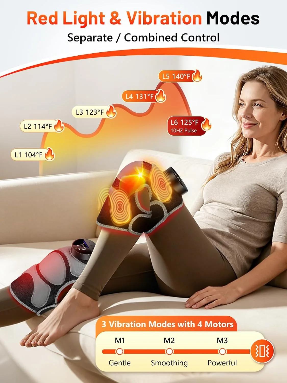 3-in-1 Red Light Therapy Knee Massager with Heat & 4 Vibration Motors