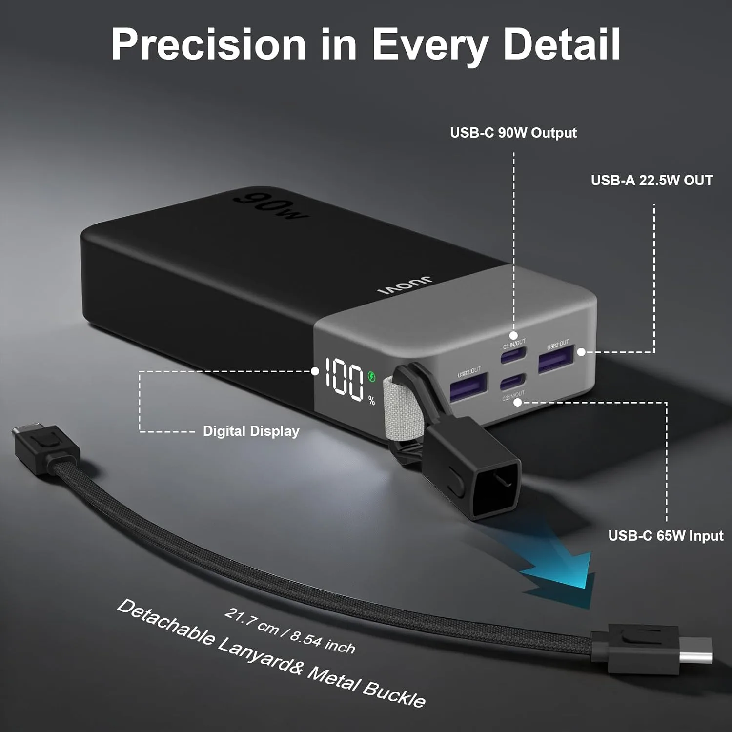 JUOVI 90W Portable Charger for Laptop Power Bank 20000mAh with USB-C Cable