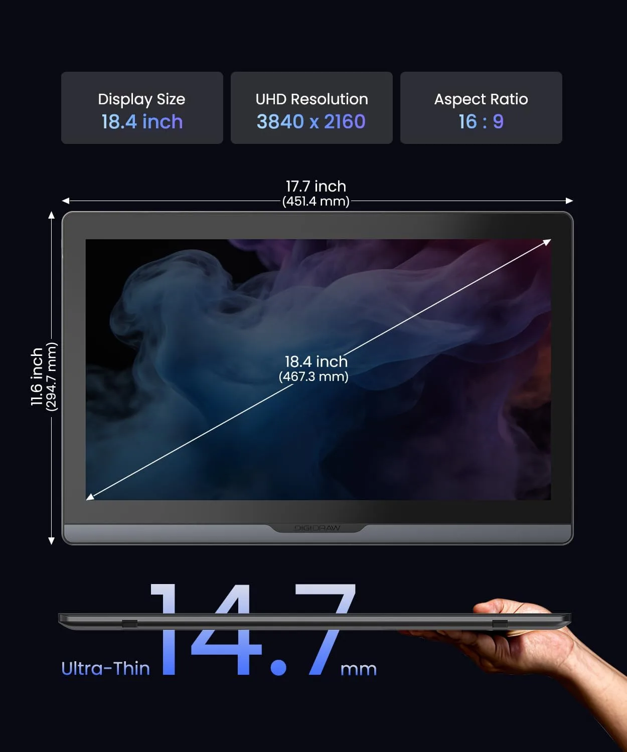 DIGIDRAW Turing Pro 19 18.4" 4K UHD Pen Display 16K Pressure AG+AF Screen