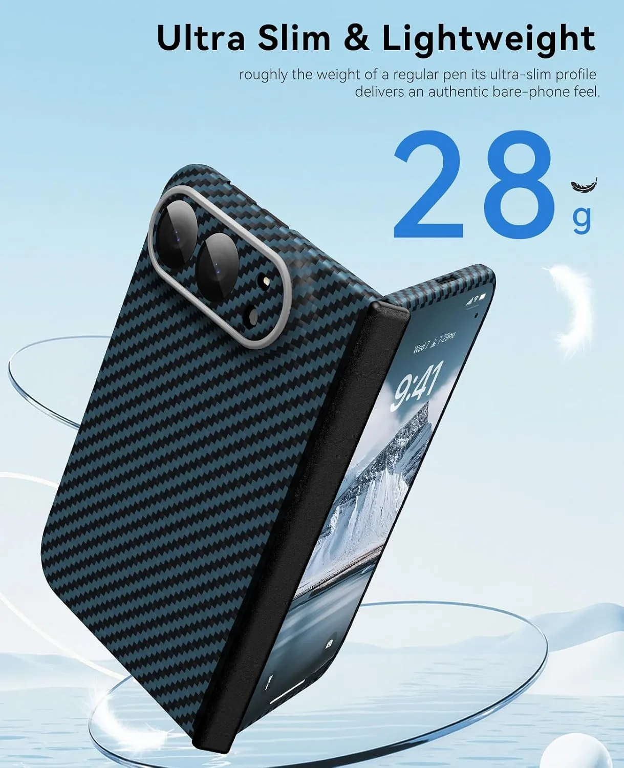 memumi Aramid Fiber Case for iPhone Duo, Ultra-Thin/Hinge Protection Blue