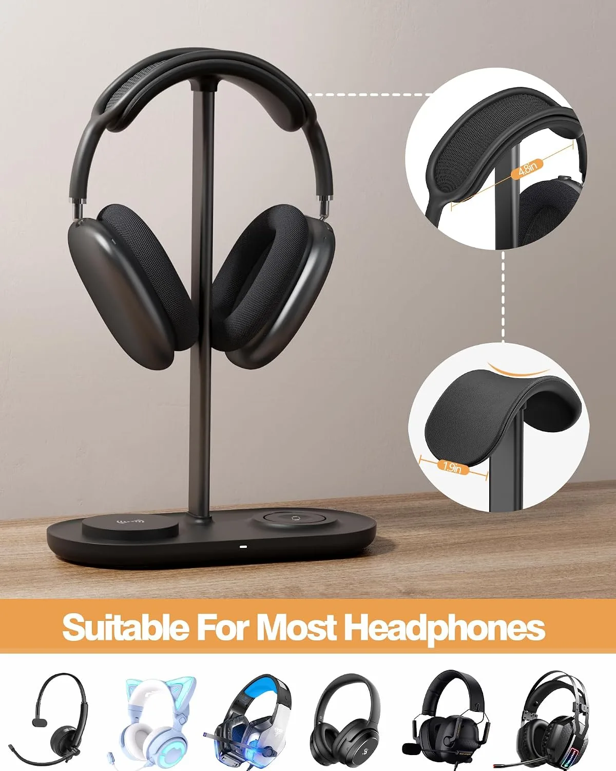 HiWe Headphone Stand, 2-in-1 MagSafe Wireless Charger for iPhone/iWatch
