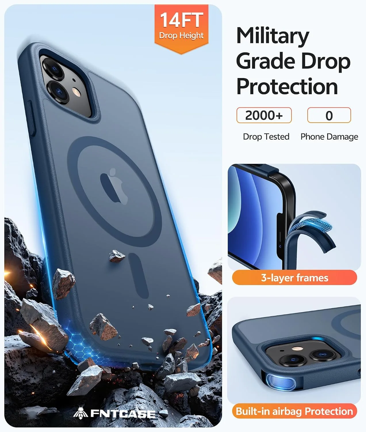 FNTCASE for iPhone 13 Mini / 12 Mini Case, Fit for Magsafe, Blue