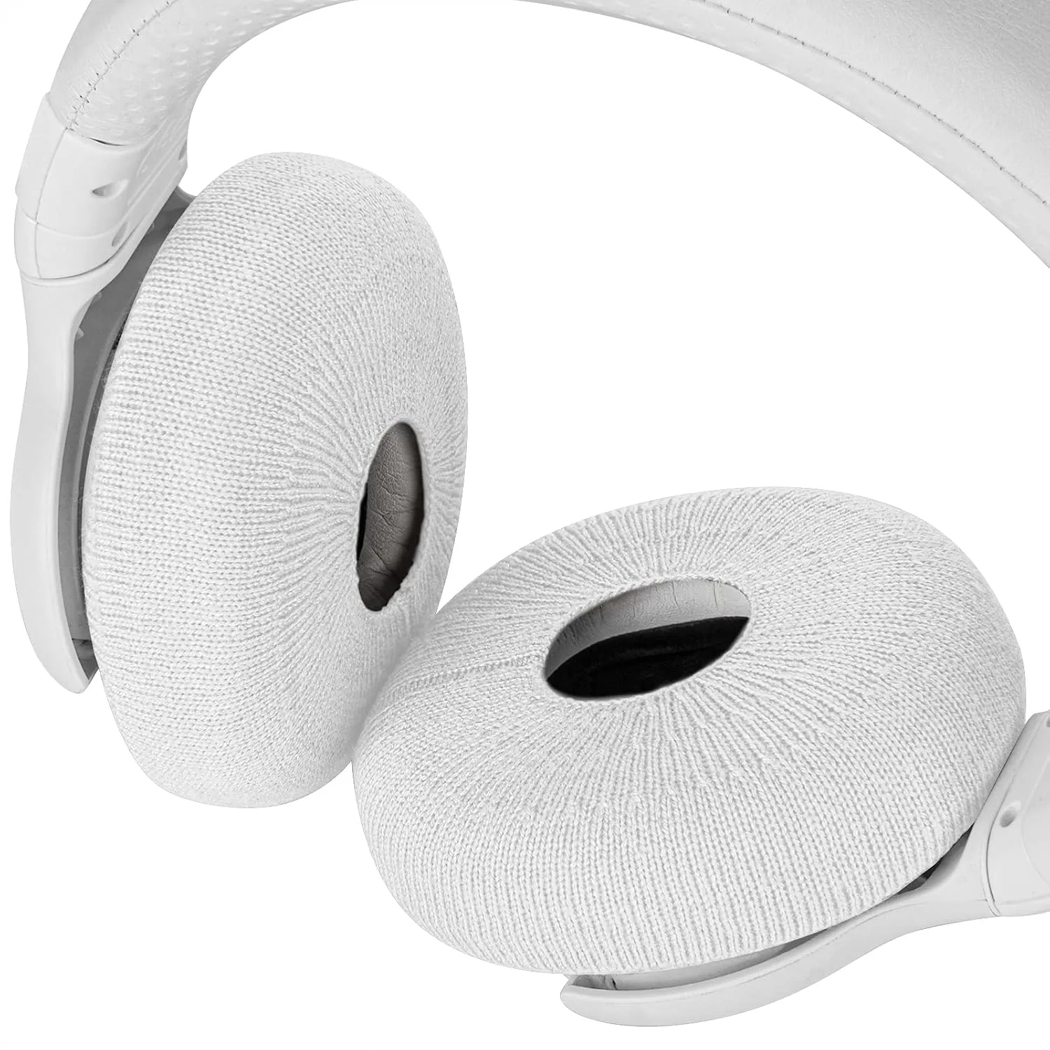 Geekria 2 Pairs Knit Headphones Ear Covers - Product Safety Certified - Washable & Stretchable Sanitary Earcup Protectors for On-Ear Headsets, Sweat Pads for Gym, Meeting (Size S/White)