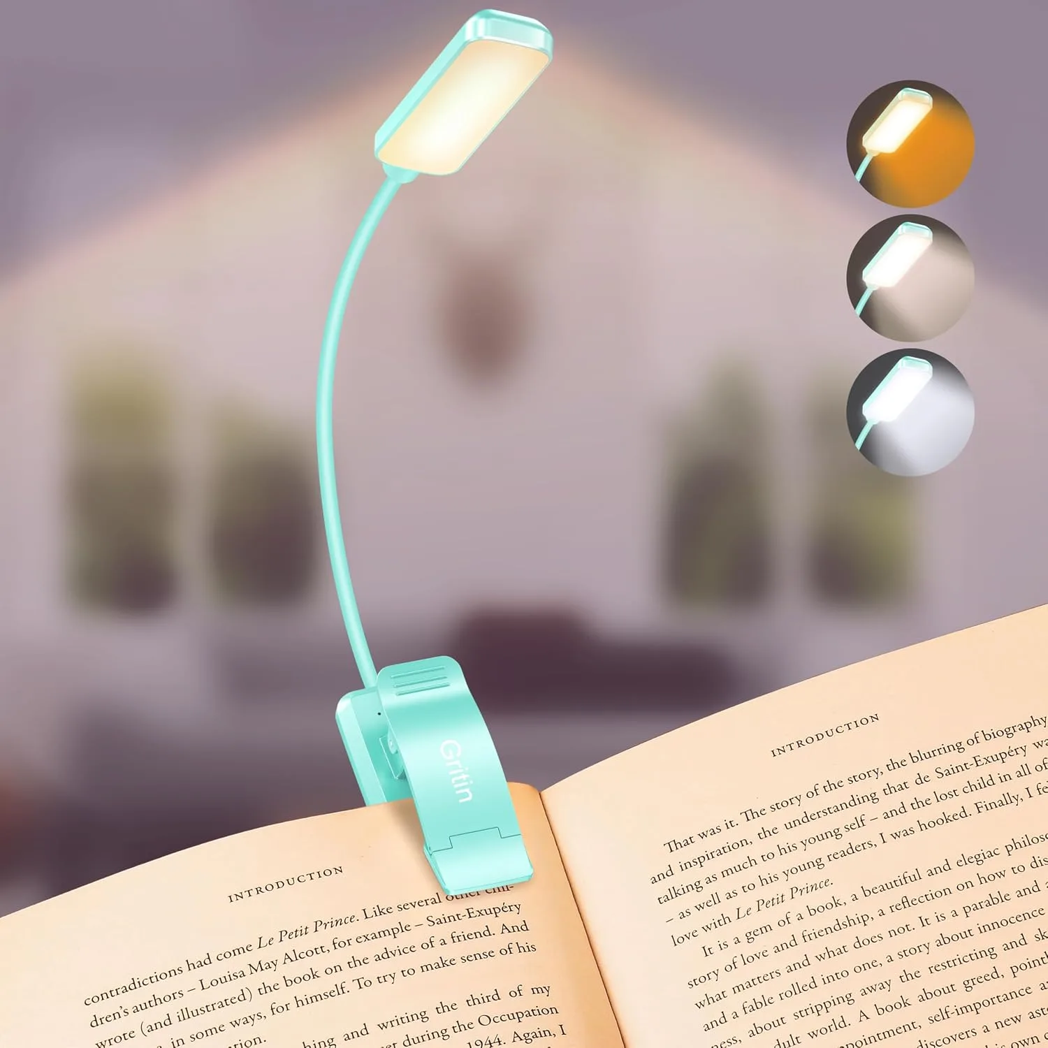 Gritin 9 LED Rechargeable Book Light for Reading in Bed