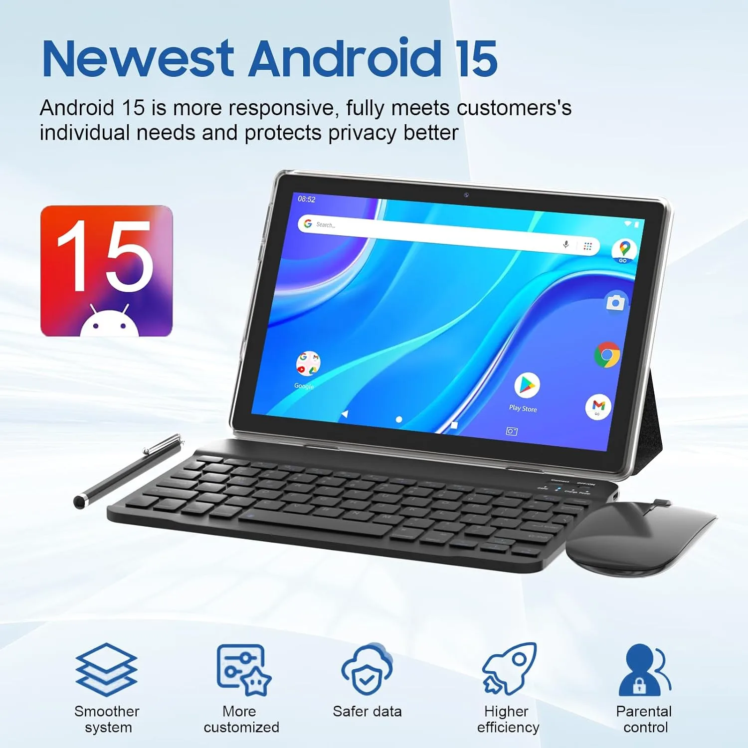 10 Inch Tablet Android Tablets 64GB 12GB RAM 10" Android Tablet Supports 1TB Expansion Dual Camera 6000mAh Long-lasting battery WiFi-6 Tableta 2 IN 1 Tablets with Bluetooth Mouse Case Stylus Keyboard