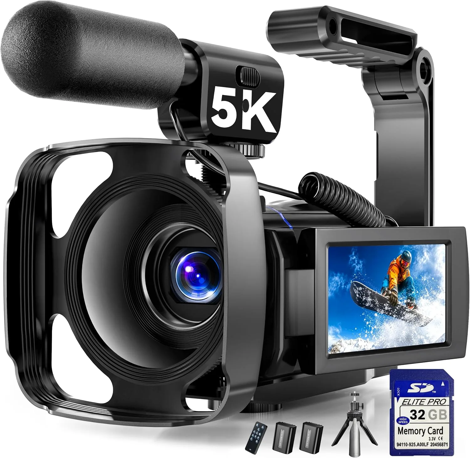 5K Video Camera Camcorder, UHD 64MP Vlogging Camera for YouTube with 3" 270° Rotatable Touch Screen, Digital Camera with IR Night Vision, 16X Zoom/WiFi/Webcam/HD/32GB Card/2 Batteries/Microphone