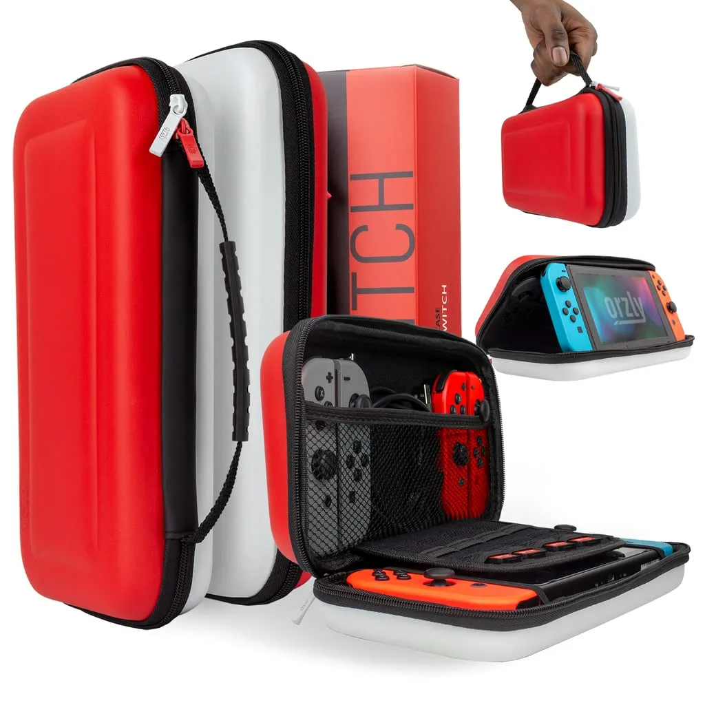 Orzly Carry Case Compatible with Nintendo Switch and New Switch OLED Console -Protective Hard Portable Travel Carry Case Shell Pouch with Pockets for Accessories and Games (POKE)