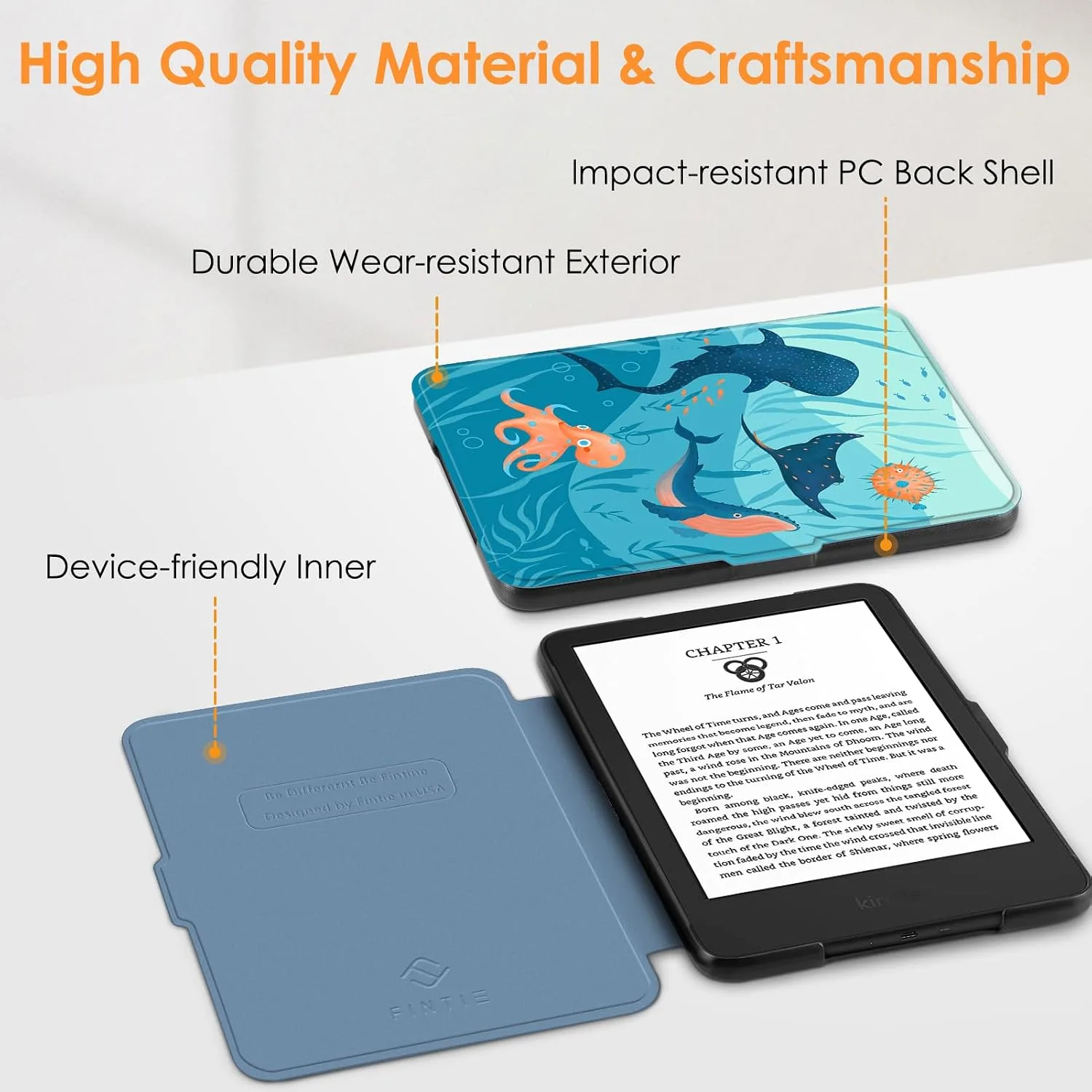 Fintie Slimshell Case for 6" Kindle 2024/2022 11th Generation, Blue Ocean