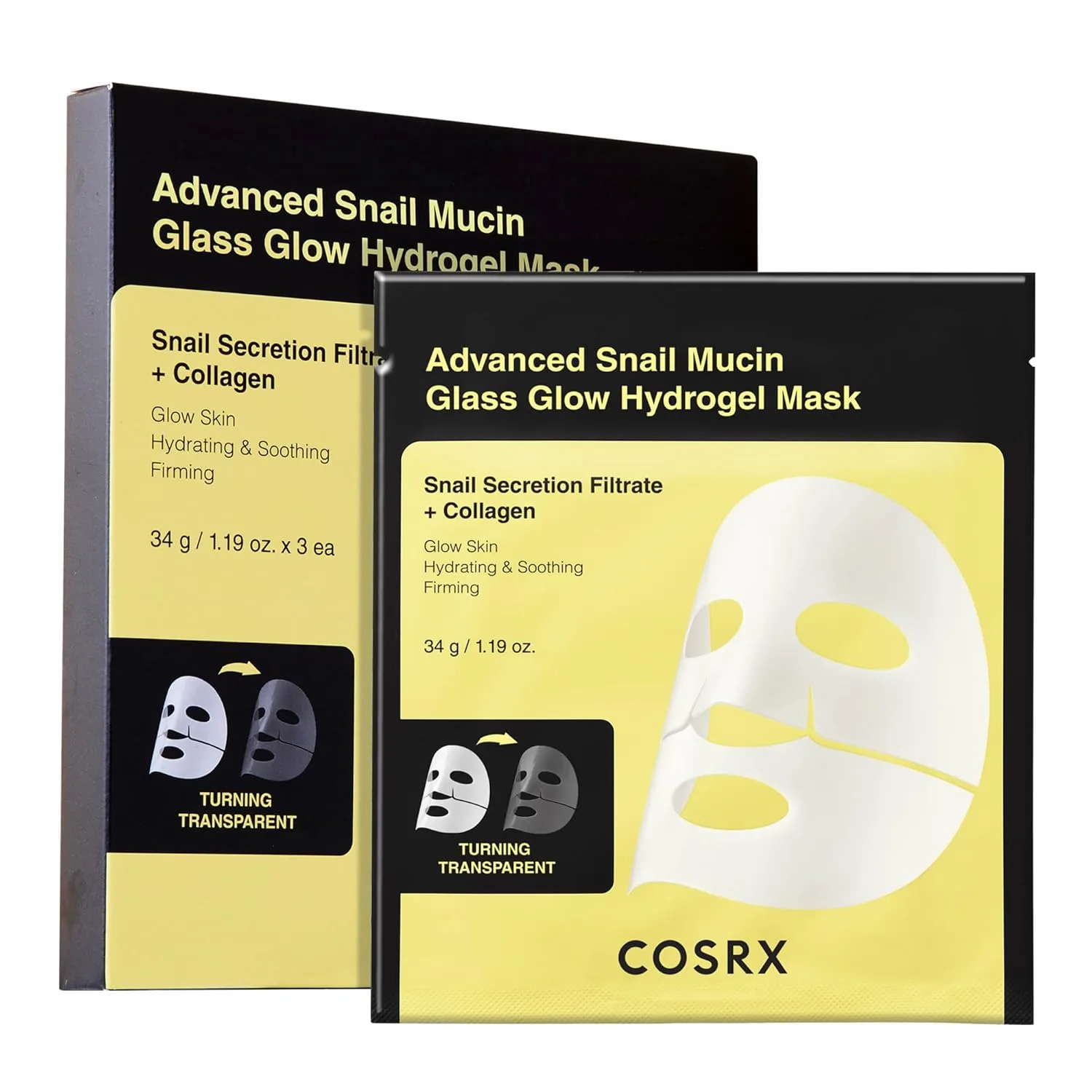COSRX Advanced Snail Mucin Glass Glow Hydrogel Face Masks Skincare 3 EA
