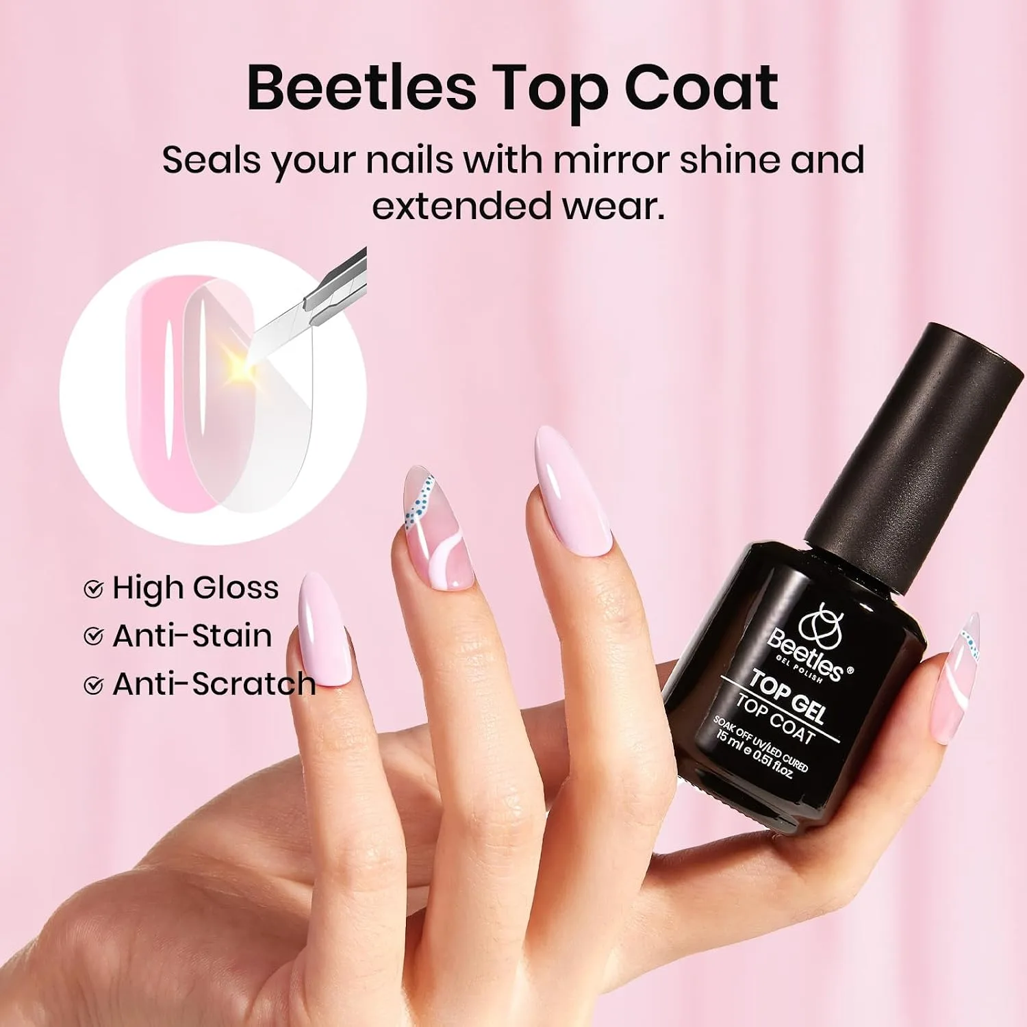 Beetles 3Pcs 15 ml Pink Gel Nail Polish and Gel Top & Base Coat Set