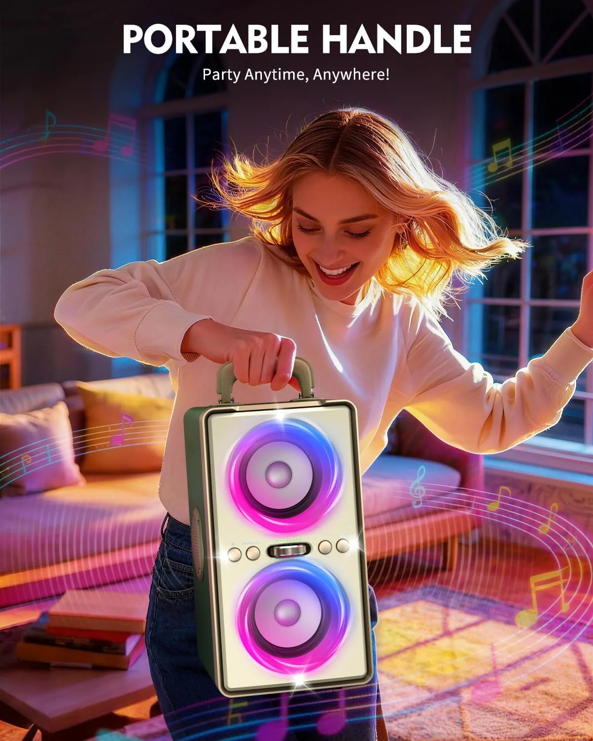 YIER Bluetooth Speaker, 240W Peak Loud Party Speaker with Deep Bass,Green