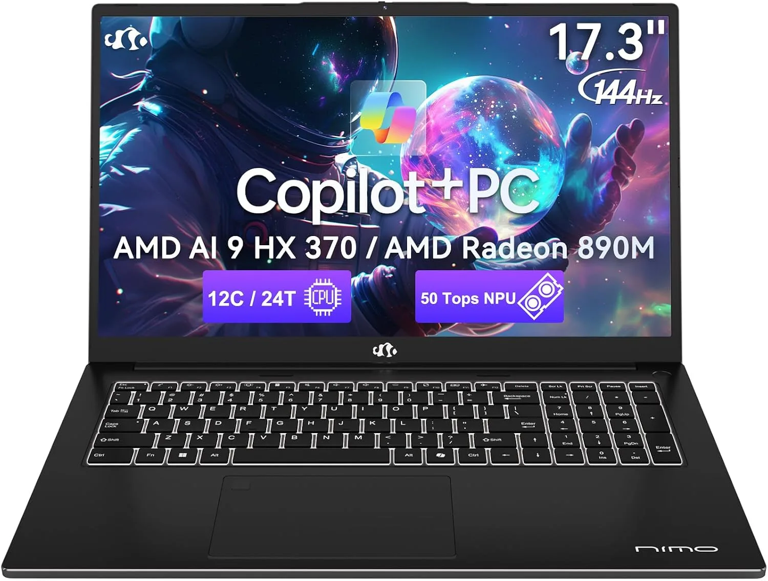 NIMO 17.3 AI Copilot+ Laptop, 12 Core AI 9 HX 370 32GB 5600MHz DDR5 1TB SSD