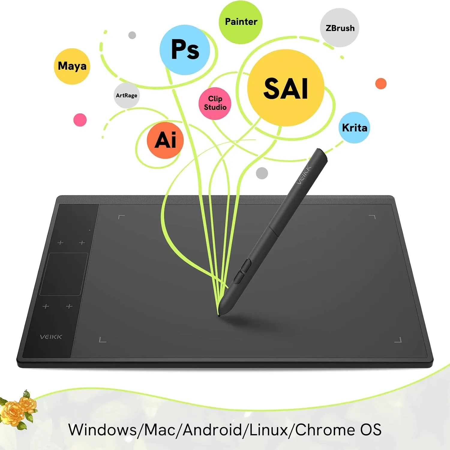 VEIKK A30 Graphic Drawing Pad Pen Tablet with 4 Touch Keys 1 Touch Panel