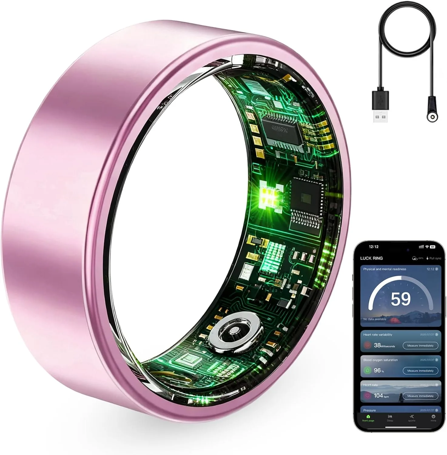 Smart Ring for Women & Men, Fitness Tracker Ring with Heart Rate Monitor, HRV, Sleep Tracking, No Subscription Fee, 10ATM Waterproof Activity Ring for Android & iPhone (Lavender Pink, #8)