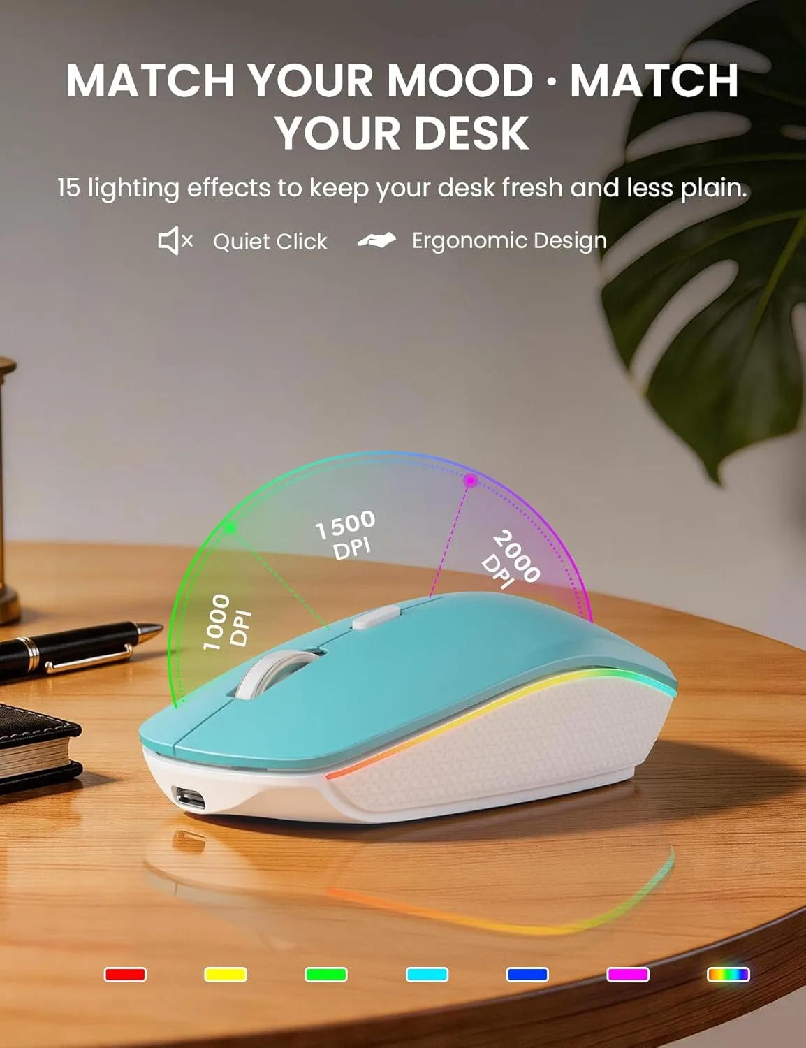 Wireless Keyboard and Mouse Combo, RGB Backlit, Wirst Rest, Rechargeable