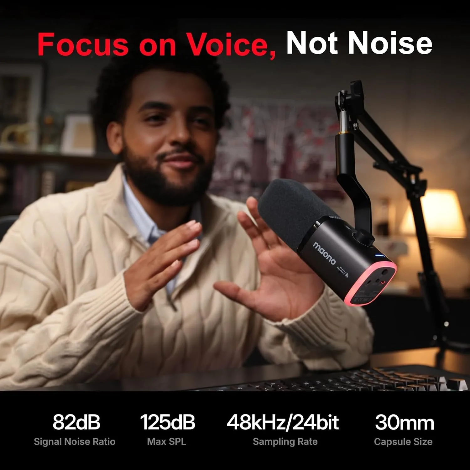 MAONO PD100W Wireless Dynamic Gaming Microphone for PC with USB-C Receiver