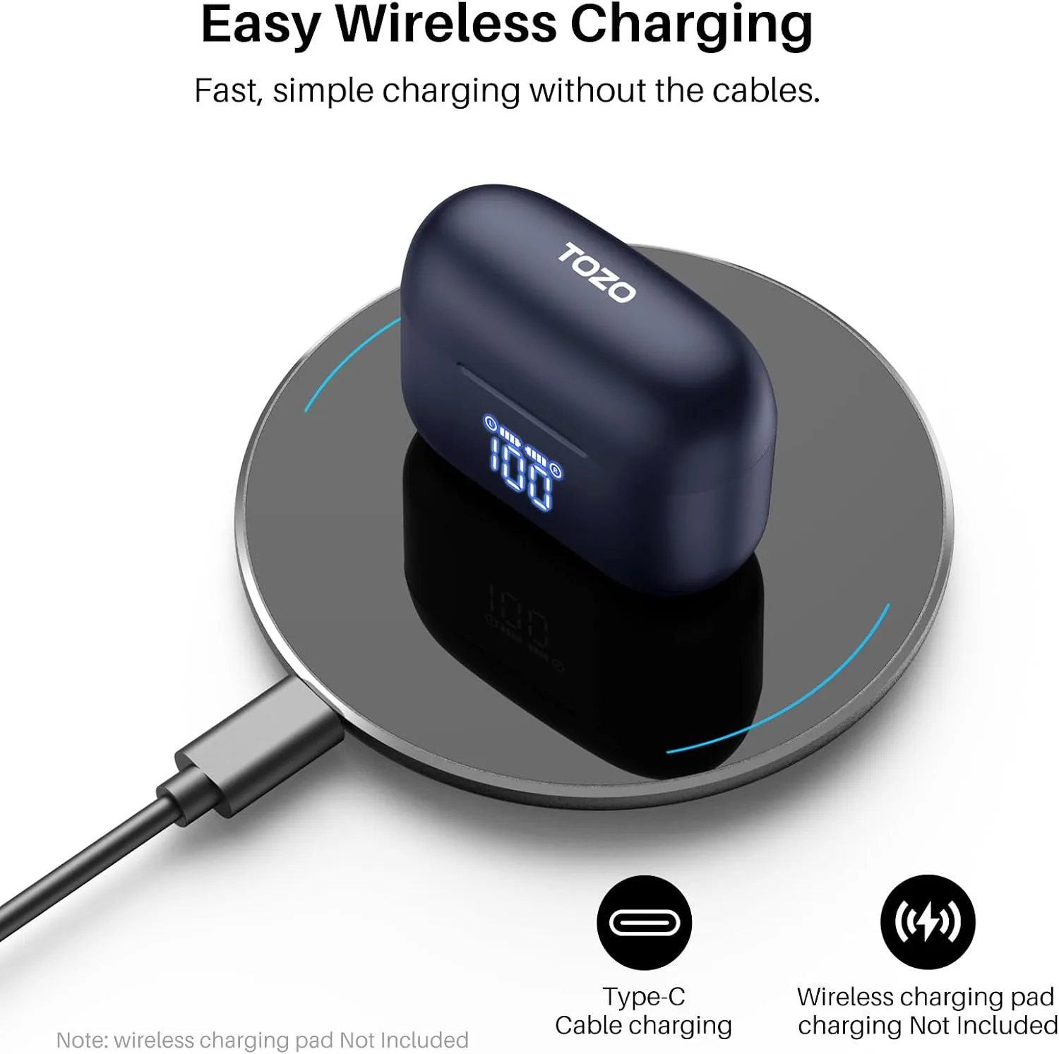 TOZO T20 Wireless Earbuds 97H Playtime, Wireless Charging LED Display Case